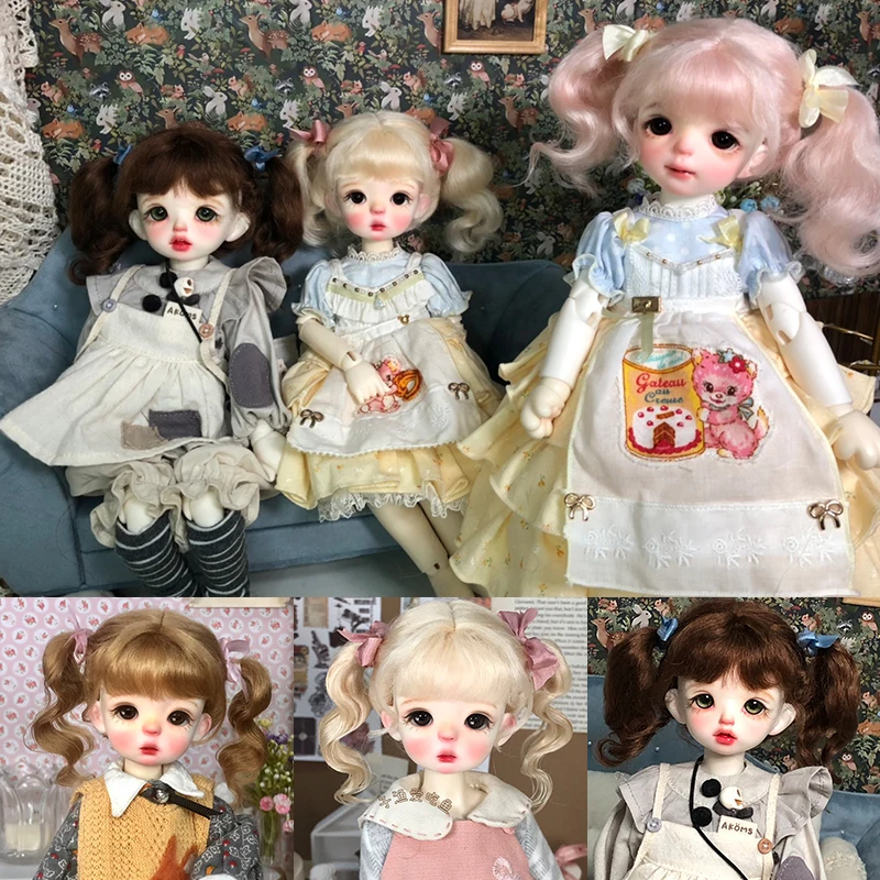 

Парик для куклы BJD подходит для кукол размера 1/6, аксессуары для кукол, парики из мохера, двойной хвост, микро-рулон, Искусственные парики