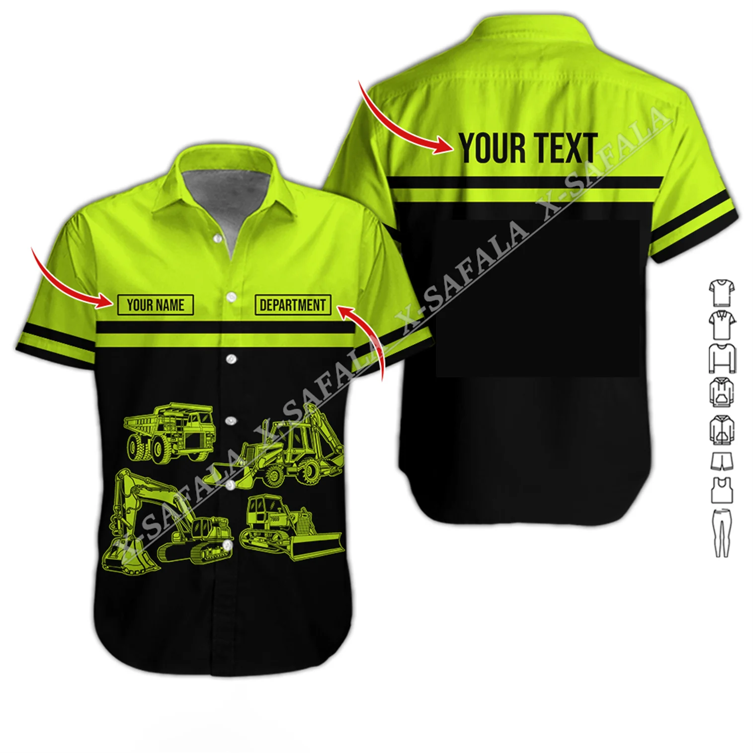 

Тяжелое оборудование Your Text Worwear Униформа с 3D принтом Пляжная гавайская рубашка короткий высококачественный Мужской Топ Джерси подарок спорт плавно