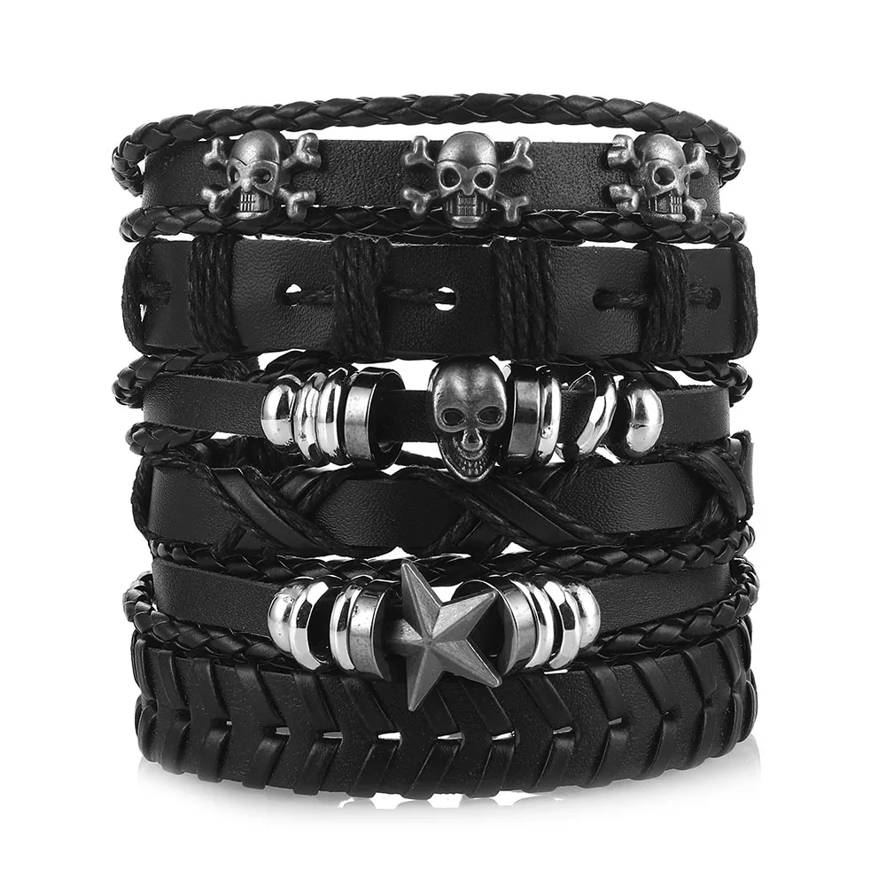 6-Piece Personalized Multi-Layered Fashion Leather Bracelet Set