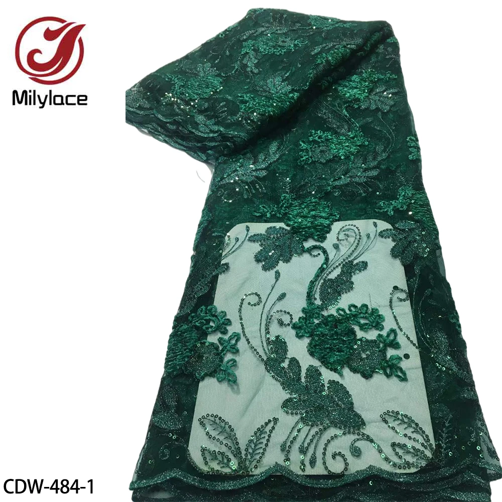

African Lace Fabric with Sequins 2022 Embroidered Nigerian French Tulle Lace Fabric for Party Wedding CDW-484