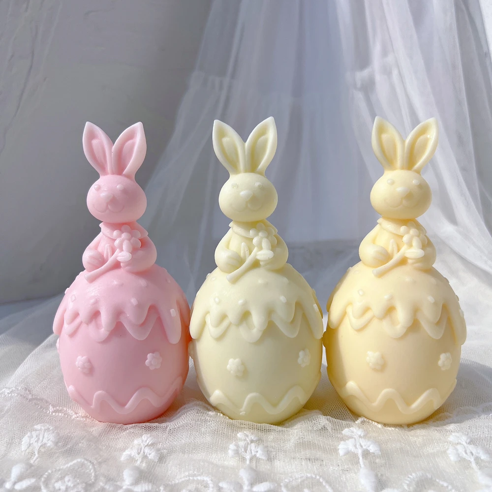 Three Designs Easter Egg Rabbit Silicone Candle Molds Flower Bunny Silicone Mold Carrot Animal Wax Mould Home Decor images - 6