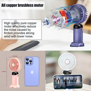 Handheld Mini Fan 3000mAh Foldable Portable Desk Outdoor Neck Hanging 5 Speed USB Rechargeable Fan Phone Stand Display Screen 3