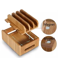 Simple Phone Tablet Stand Charging Organizer Box Partitioned Large Capacity Natural Bamboo Smooth Polished Safe To Touch Storage 2