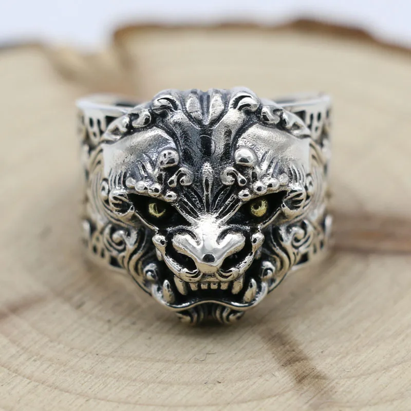 

S925 sterling silver personalized Thai silver Pixiu Zhaocai wholesale index finger ring domineering retro Tang lion opening ring