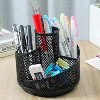 1PC Rotating Pen Holder Desktop Multi-functional Storage Box Metal Mesh360-degree Free Rotation Pen Holder Office Supplies 1