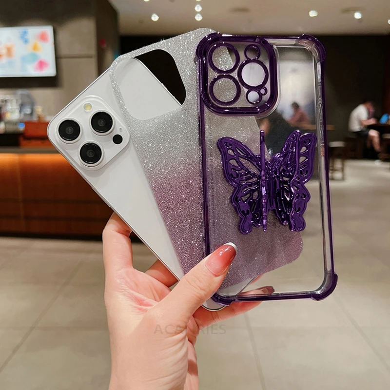 Clear Lanyard Butterfly Holder Silicone Case For Motorola Edge 60 Fusion 50 Neo Pro Moto G60 G72 Plating Shockproof Stand Cover 5