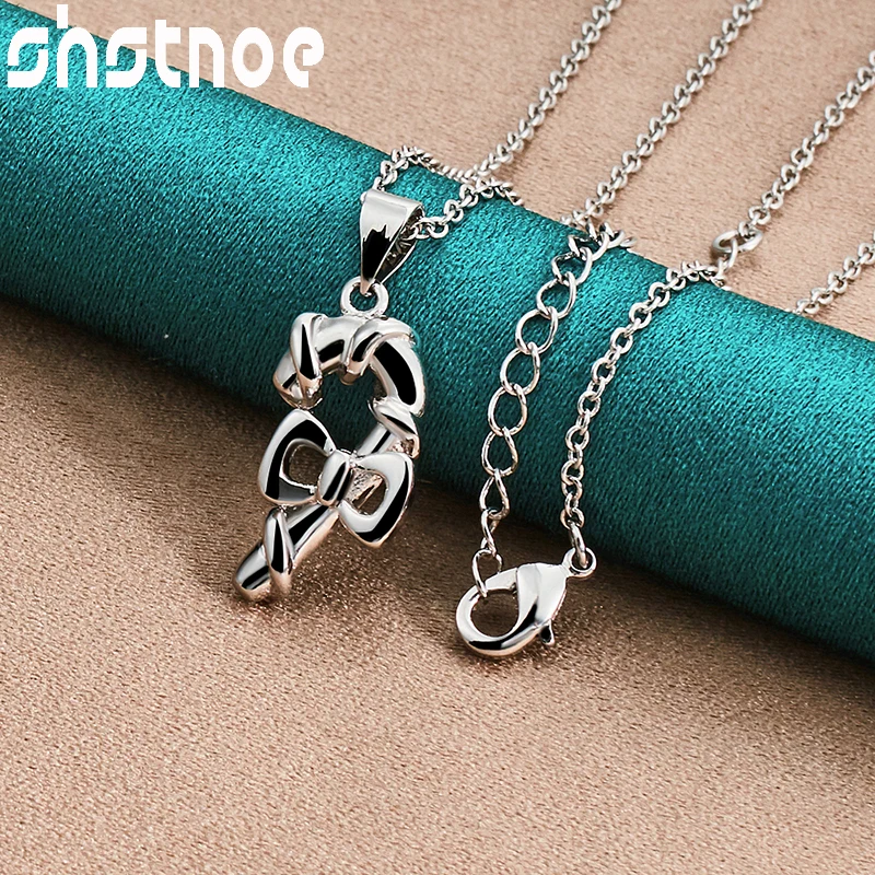 

925 Sterling Silver Chain Bow-knot Crutch Pendant Necklace For Women Bridal Engagement Wedding Birthday Party Fashion Jewelry