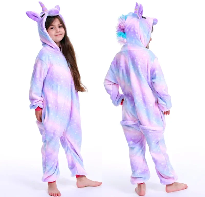 Children Unicorn Pajamas Kids Stitch Pijamas Boys Animal Jumpsuits Baby Girls Flannel Kigurumi Onesies for Winter