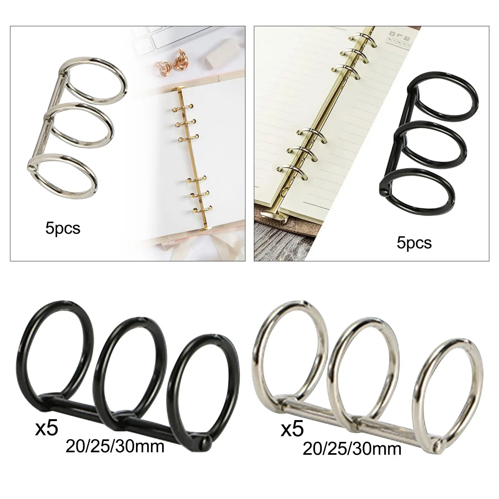 5x 3 Ring Metal Loose Leaf Binders Snap Split Hinged Book Rings for Notebook Diary DIY Travel Diary Photo Album Binding metal ring binder,metal binder ring,book binding supplies