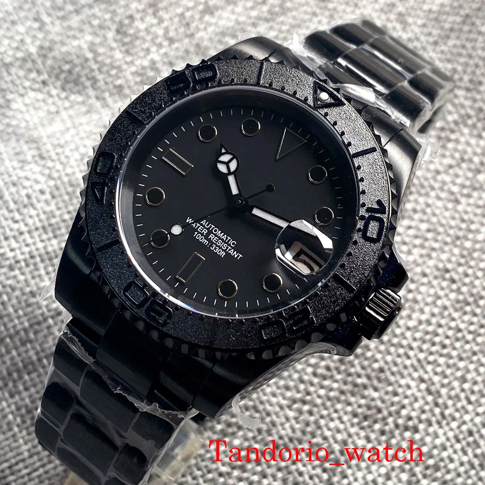 

40mm 24 Jewels Japa NH35A PT5000 Date Black Dial Luminous Hands Sapphire Glass Unidirectional Bezel High Quality Men&#39s Watch