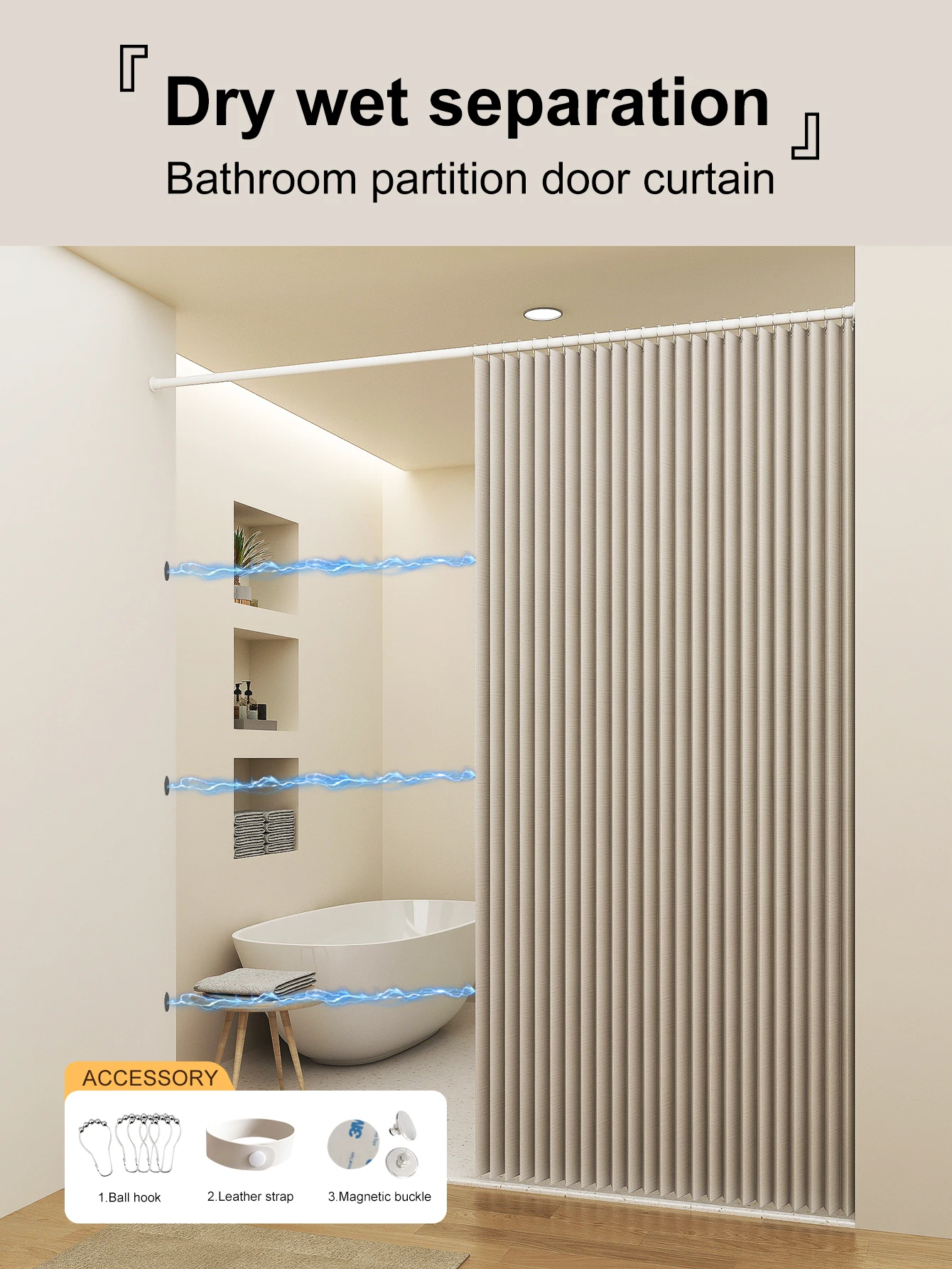 ستارة مطبخ للحمام مقاومة للزيوت والماء مع خزانة با...