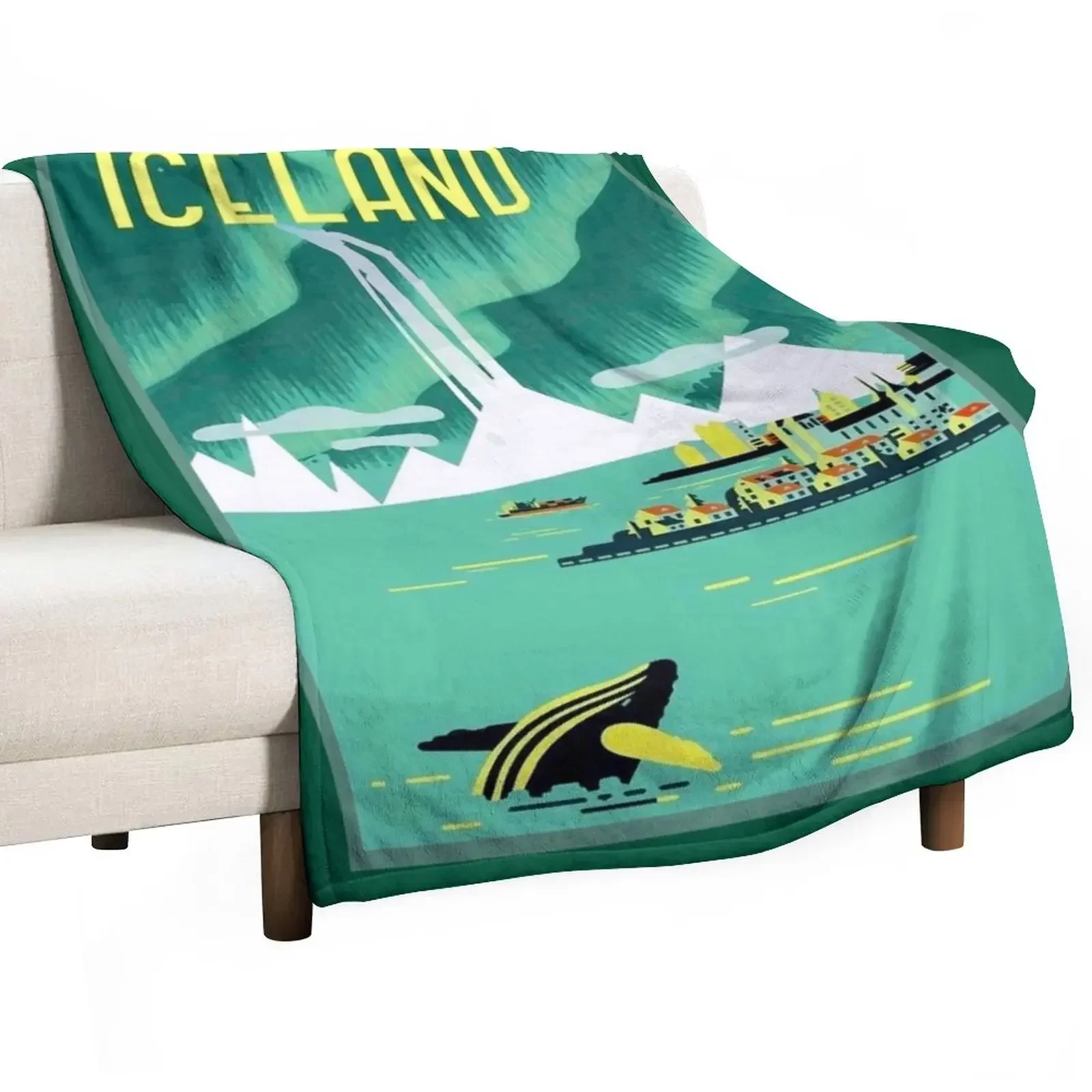 

ICELAND : Vintage Travel and Tourism Advertising Print Throw Blanket wednesday Luxury Brand Blankets