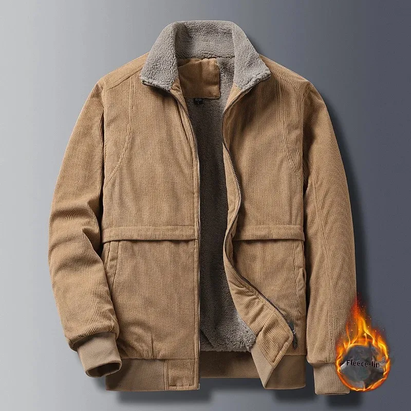Corduroy Cotton Coat For Men Autumn/Winter Fleece Lined Thickened Wool Cotton Padded Jacket Middle-Aged Elderly Dad Work