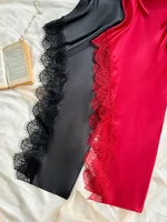 2 piece women's Sexy Sleepwear Set lace trim slit suspender nightdress - Image 4