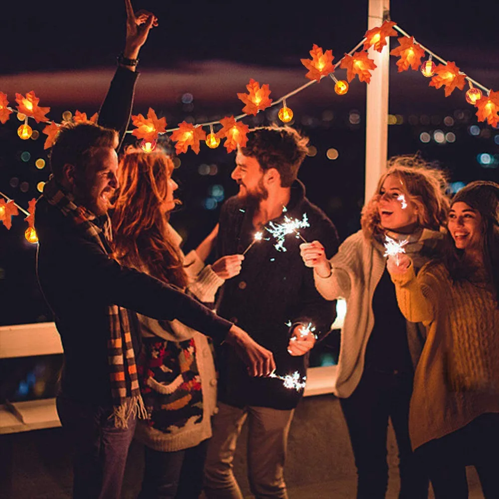 1.5M 3M 6M LED Pumpkin Maple Leaves Light String Garland USB/Battery Powered Fairy Lights Christmas Halloween Party Decorations