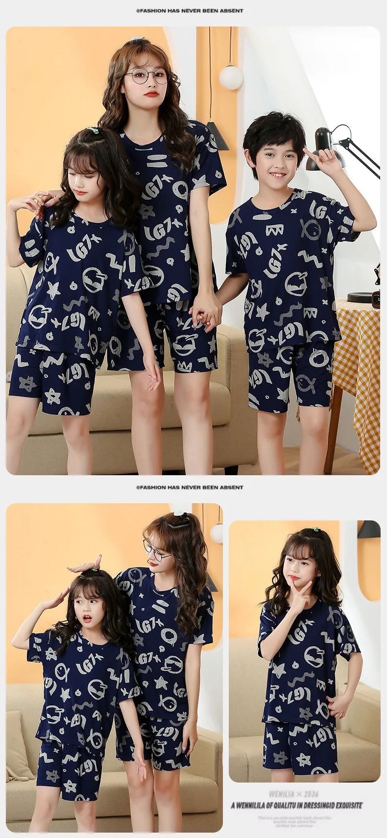 2 pieces for boys and girls pajamas Summer parent-child thin short sleeve cute neutral children's set Cute Children's homewear