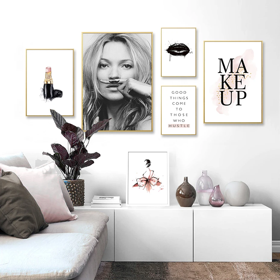 Abstract Modern Fashion Make Up Canvas Painting Black White Salon Posters Prints Nordic Wall Art Pictures Living Room Home Decor