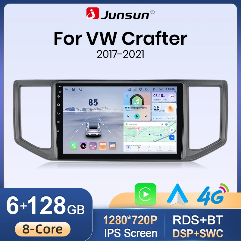 Junsun Autoradio für VW Volkswagen Crafter 2017 2018 2019 2020 2021 CarPlay Android Auto FM RDS DSP BT GPS Navi SWC HD IPS Touchscreen Plug & Play Multimedia-Player Freisprecheinrichtung Original-Autostil-Haupteinheit
