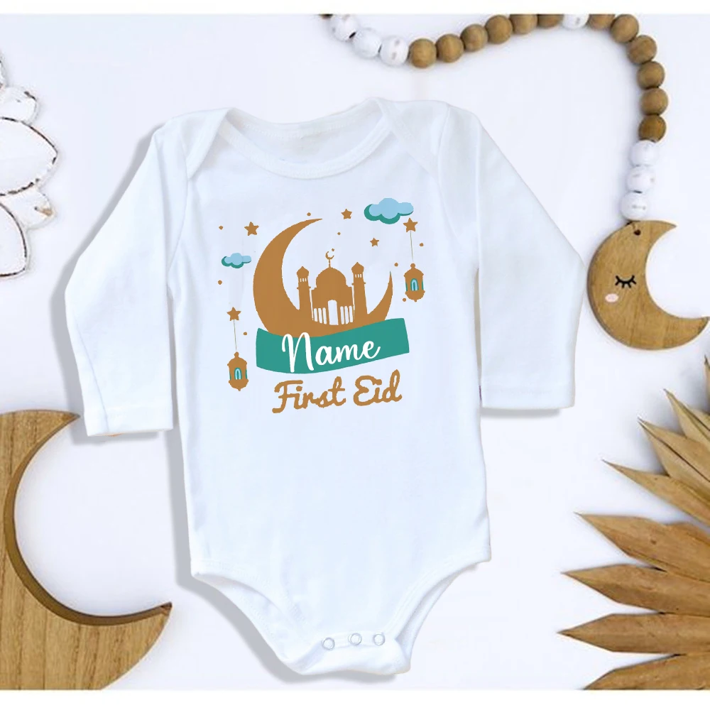 Personalised Eid Ramadan Baby Rompers Custom Infant Long Sleeve Jumpsuit Eid Boys Girls Clothes Islamic Muslim Holiday Outfits 3