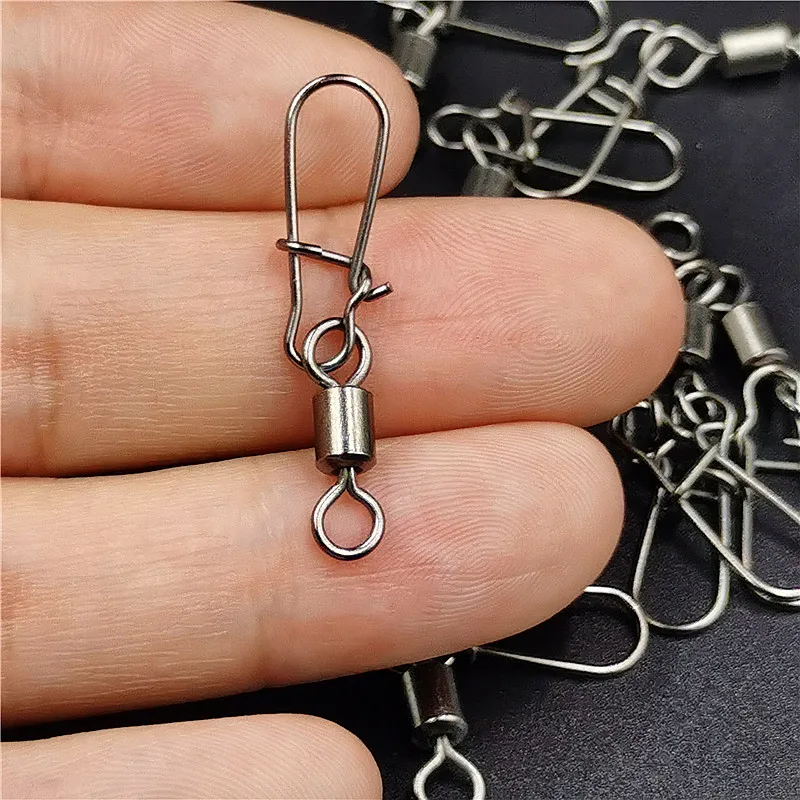 Fishing Connector 50pcs/lot 2# 4# 6# 8# 10# Pin Bearing Rolling Swivel Stainless Steel with Snap Fishhook Lure Tackle