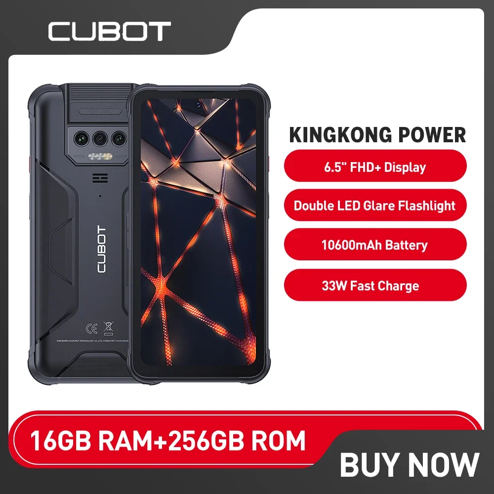 Cubot KingKong Power Waterproof Rugged Smartphone Android 13 8GB+256GB Mobile Phone 10600mAh 33W Fast Charge 6.5 Cellphone NFC