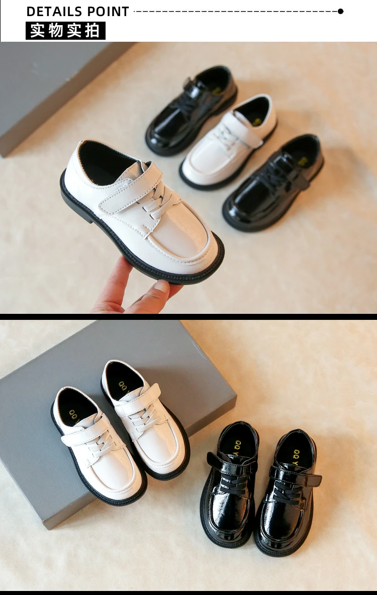 Children Leather Shoes White Black Round Toe Concise Style Fashion Boys Girls Casual Shoes 26-36 School Performance Kids Shoe girl princess shoes