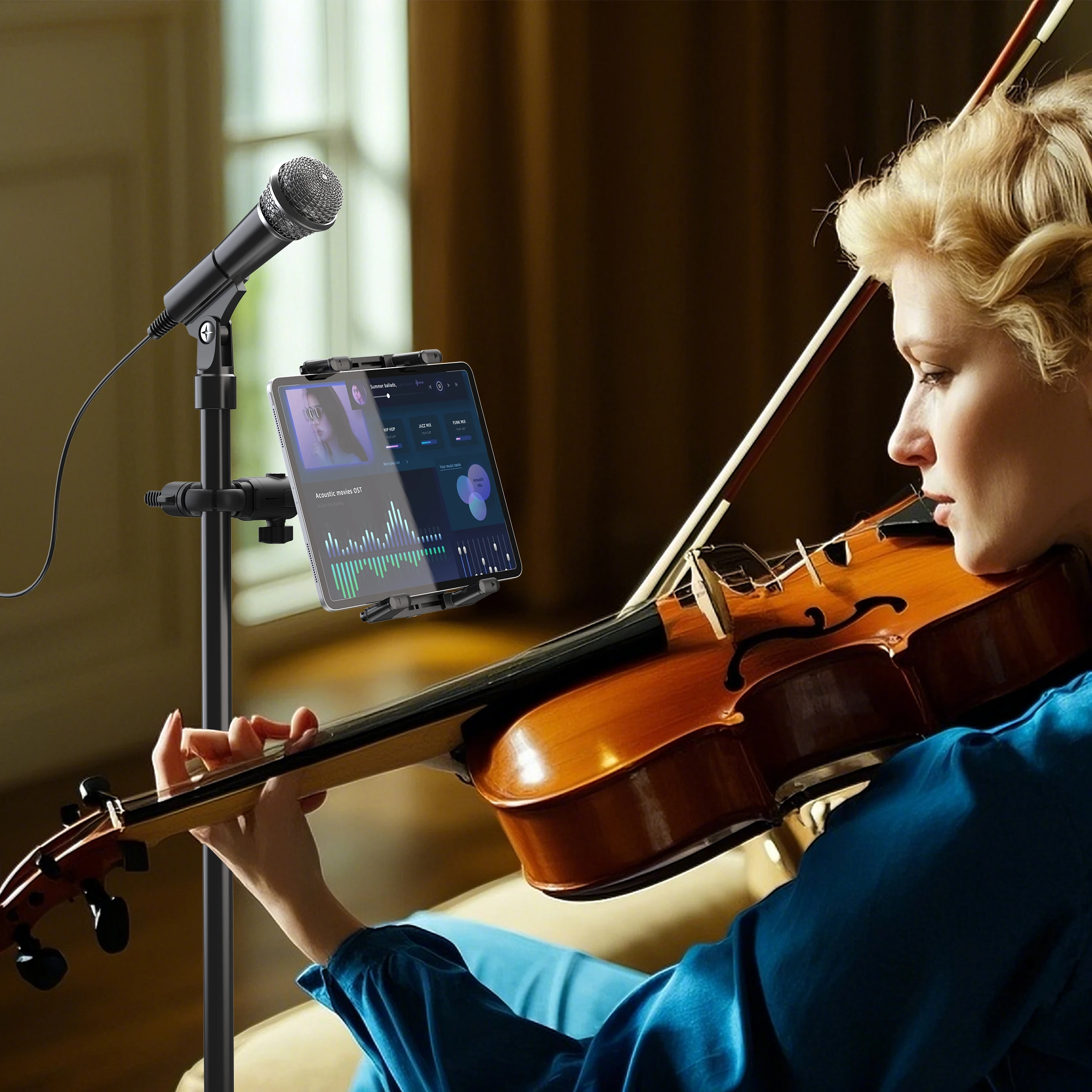 Mikrofon-Notenständer, Tablet-Halterung für iPad und Smartphone für Shee-Musik, passend für Geräte vom Bildschirm, Größe 4,7 bis 12,9 Zoll – Detail 11