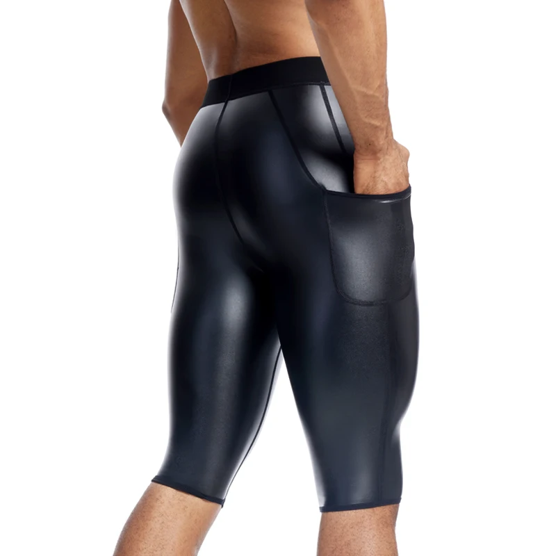 Men Leather Stretchy Casual Biker Club Party Pants Body Shaper Waist Trainer High Waist Leggings Fitness 5pts Pants with Pockets