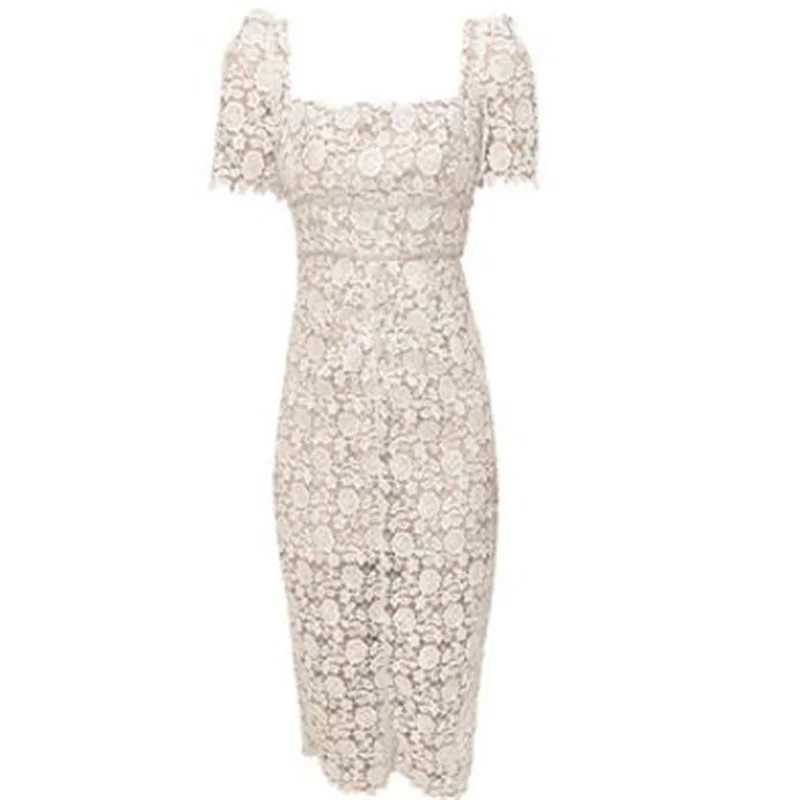 

Женское кружевное платье-карандаш с коротким рукавом и квадратным вырезом, лето 2022