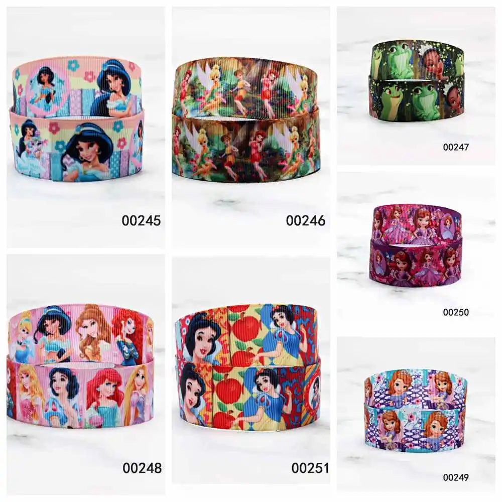 

50yards Disney Princess TikerBell Jasmine Ribbon Grosgrain for DIY Printed Bows Craft Supplies Decoration Handmade Materials