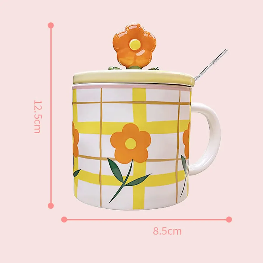 Kawaii Therapy Flower Pastel Grid Ceramic Cup (350ml)