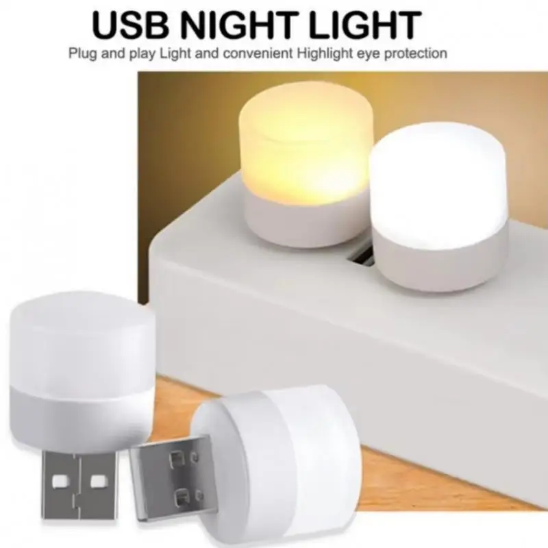 Night Light USB Book Lights Mini LED Plug Lamp Power Bank Charging Small Round Reading Eye Protection