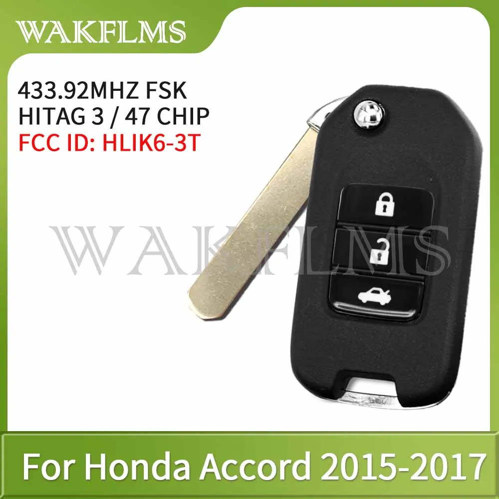 Remote Key Fob G Dot TWB1G761 ID47 Chip for Honda Accord City Fit XRV GREIZ 2015 HLIK6-3T 433Mhz