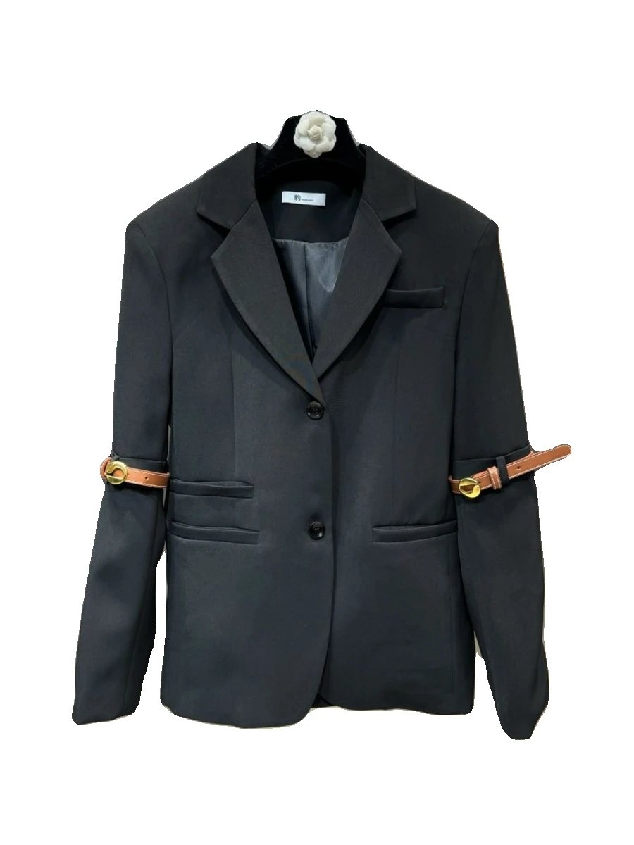Lapel Long Sleeve Belt Decoration Blazer Femenino Spring 2024 New Elegant Waist Slimming All-Match Suit Coat Fro Women Fashion