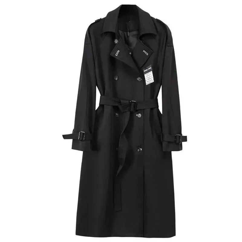 High End 2025 Black Trench Coat British Long Medium Long Spring And Autumn New Style Short Hepburn Coat Jacket