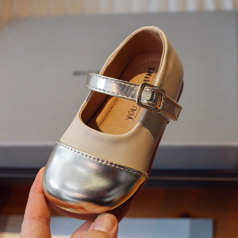 Girls Shoes Kids Leather Shoes Patchwork Mary Jane Gold Toe Princess Shallow Children's Flats Baby Toddlers