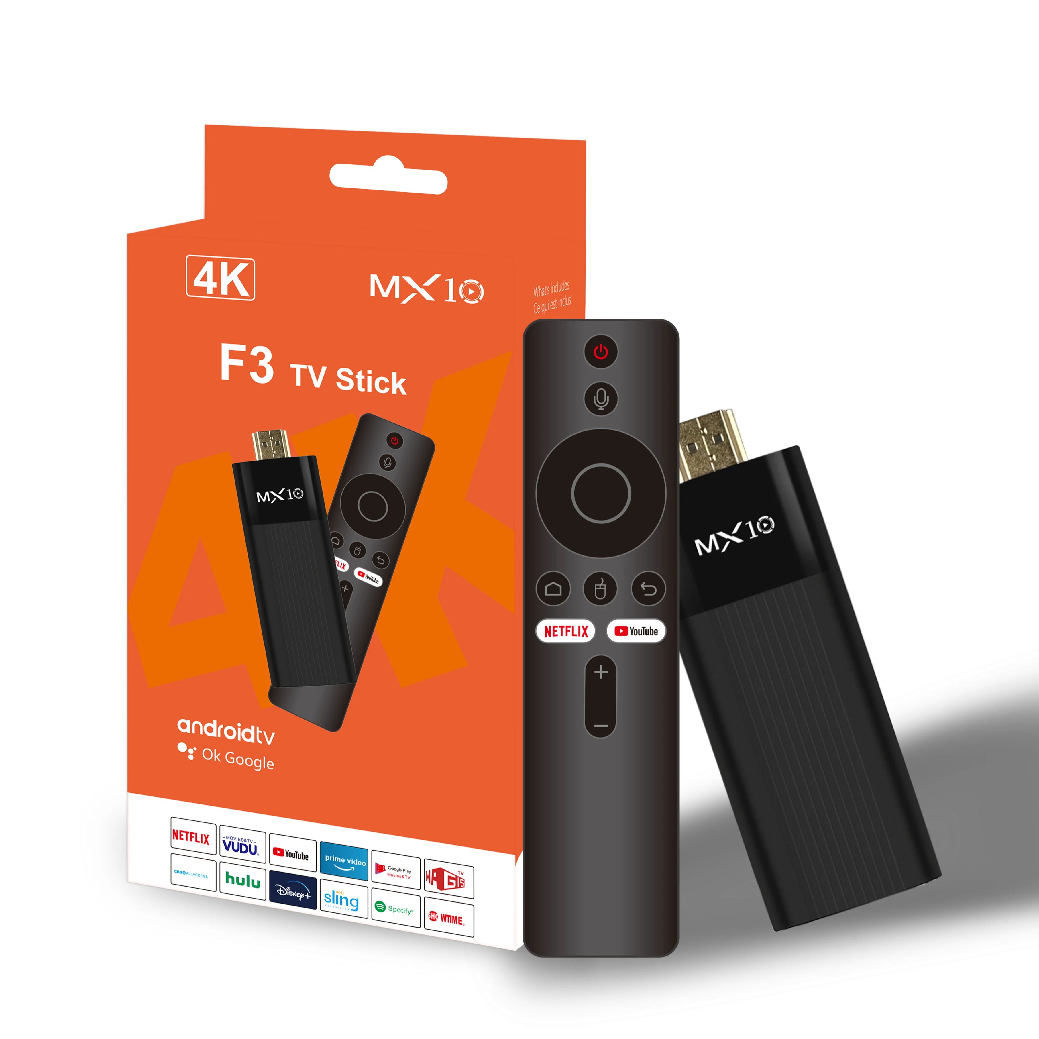 Ultra HD 4K Android TV Stick MX10-F3 Stick Mini Home TV Stick H313 Quad Core Support 2.4/5G Dual Wifi 2GB RAM 16GB ROM