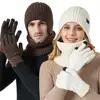 3Pcs/set Winter Warm Beanie Hat Scarf Soft Woolen Fleece Lining Scarves Outdoor Knitted Ear Protection Cap for Men Women