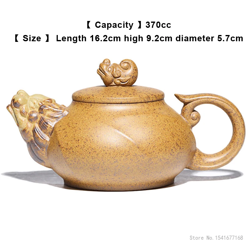 Yixing Purple Clay Pot Handmade Teapot, Dragon, Chinese Kongfu, High temperature section mud wood burning of raw ore, 370cc, 1Pc