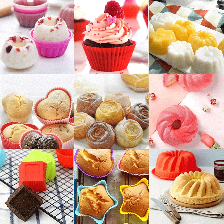 Muffin Cake Mold Round Shape Cupcake Cup Heat Resistant Nonstick Silicone muffin cup  Mold Reusable Baking Tool Random