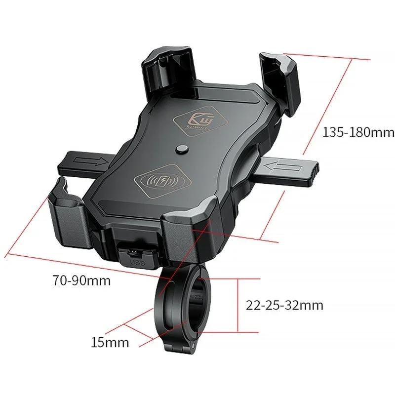 Wireless Motorcycle Phone Holder with Fast Charging 15W Qi/USB