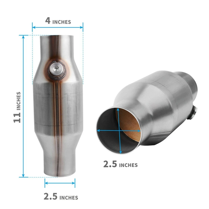 2Pcs 2.5Inch Spun Universal Catalytic Converter High Flow Stainless Steel 425250 Exhaust Catalytic Converter