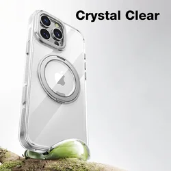 Magnetic Matte Shockproof Phone Case with 360° Rotating Ring Stand - iPhone 15 (Crystal Clear)