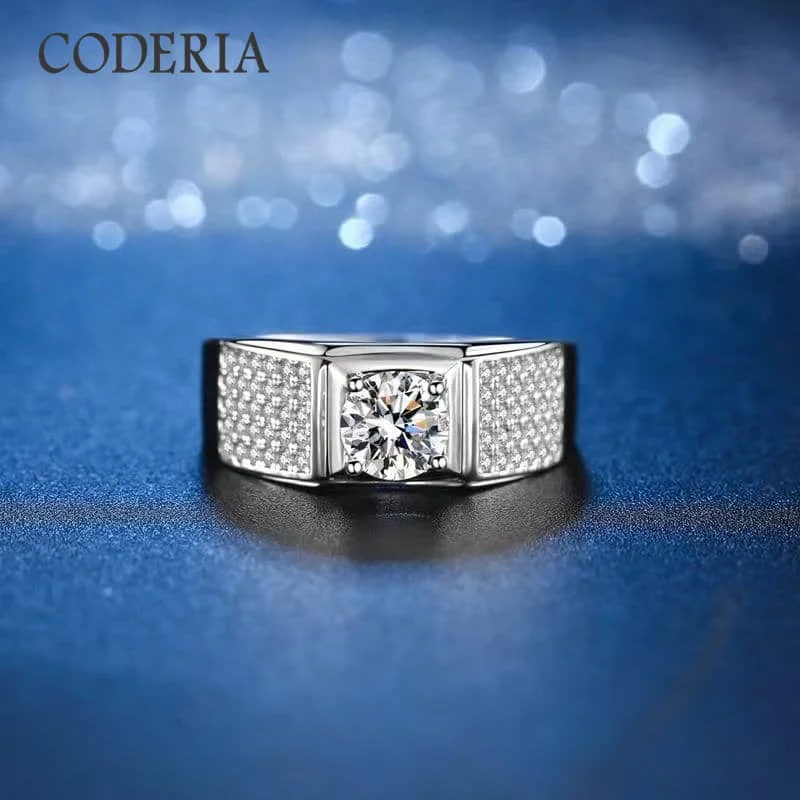 Real Solid 925 Sterling Silver Men's Ring Plated 18K White Gold D color VVS1 Diamond 1-2 Carat Moissanite Rings Luxury Jewelry 3