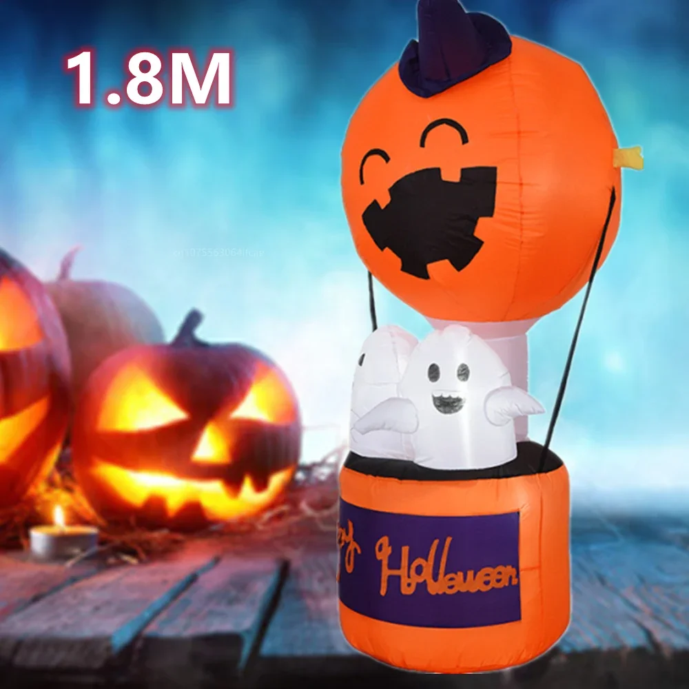 

1.8/6FT Halloween Inflatable Hot Air Balloon Little Devil Pumpkin With LED Festival Theme Outdoor Courtyard Haunted House Prop