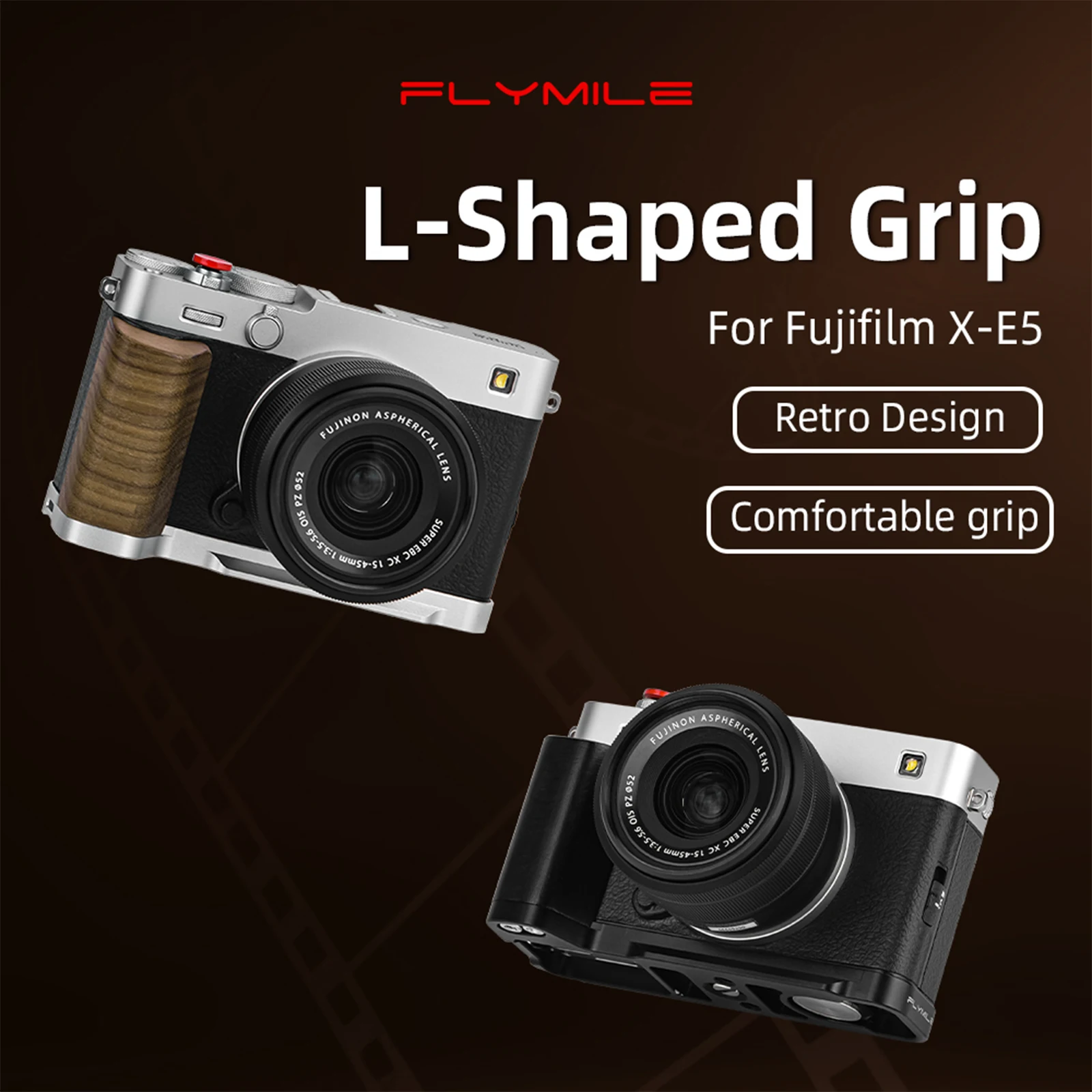 후지필름 X-E5 카메라 바디용 L 플레이트 핸드 그립 셔터 버튼이 있는 나무 핸드 그립 아카 퀵 릴리스 디자인