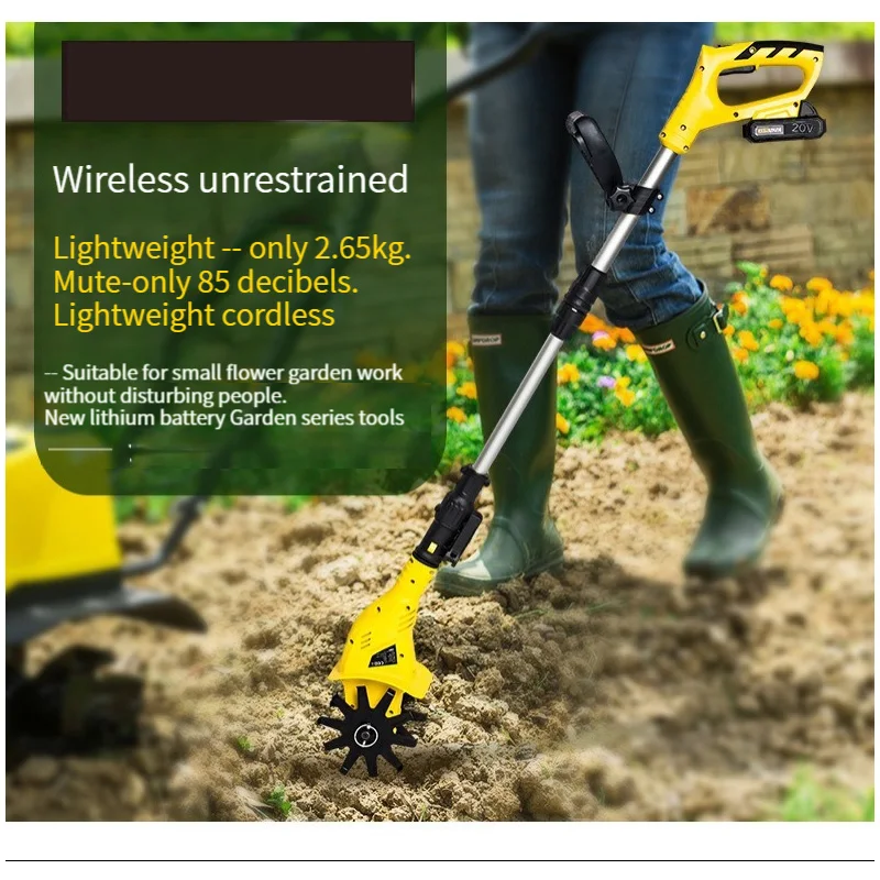 Electric Small-Scale Scarifier Wireless Lithium Battery Micro-Tiller Scarifier Electric Hoe Rotary Tiller 20V
