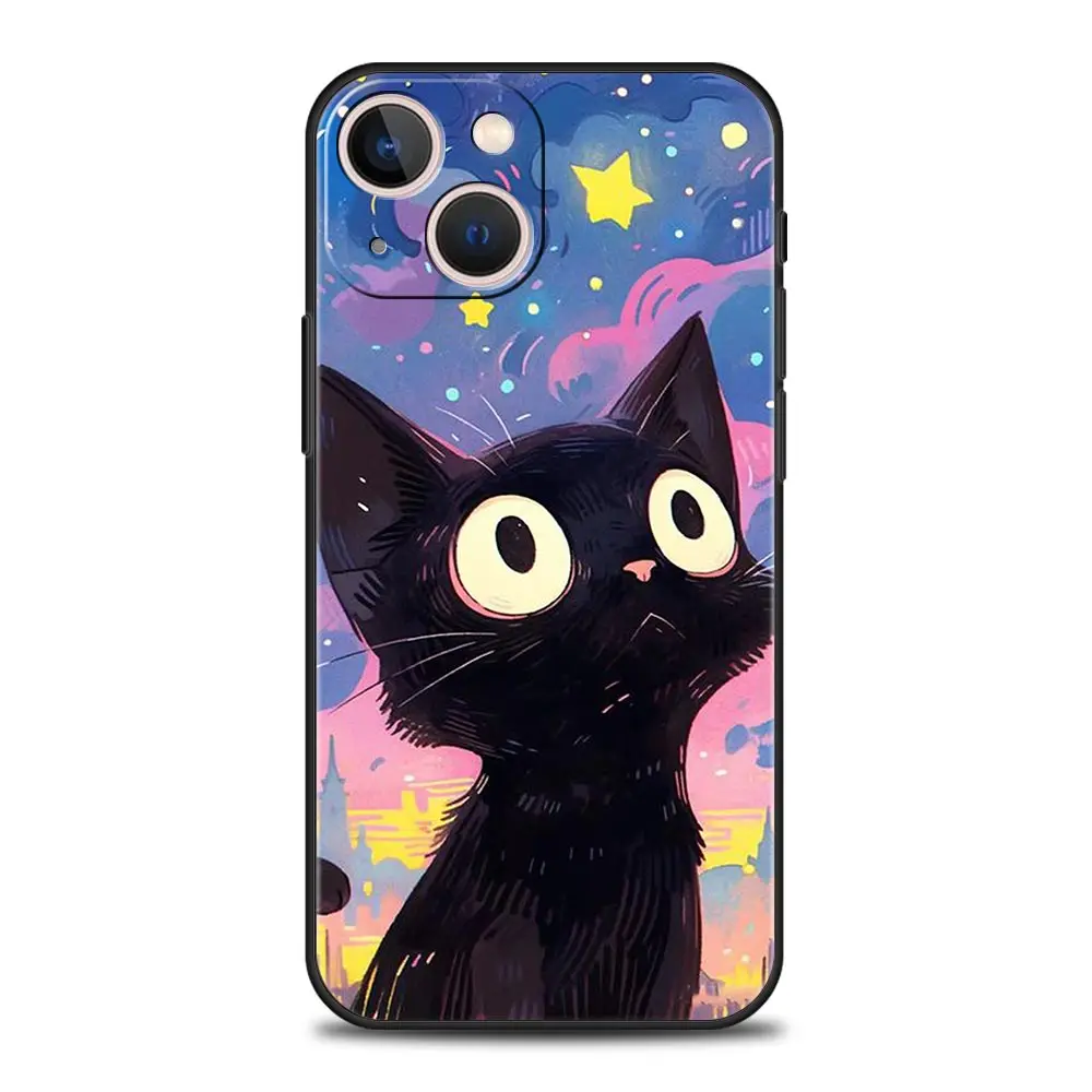 Artistic Black Cat Starry Night Soft TPU Phone Case