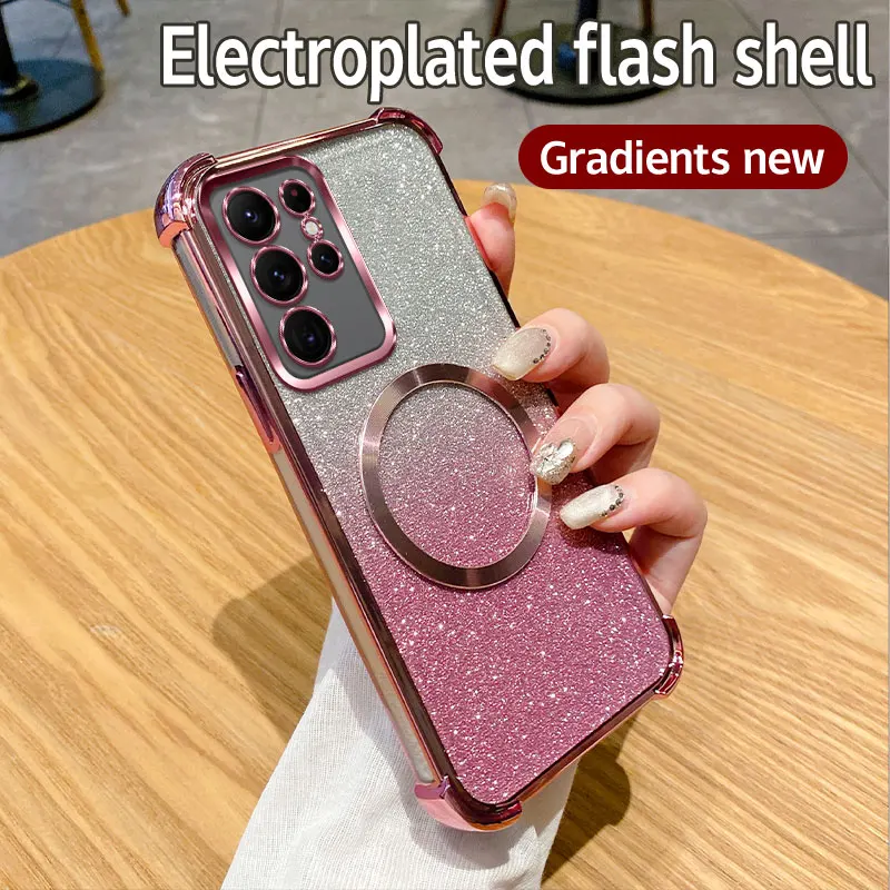 Plating Shockproof Clear Magnetic Ring Glitter Phone Case