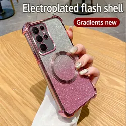 Plating Shockproof Clear Magnetic Ring Glitter Phone Case - A02S (Pink)